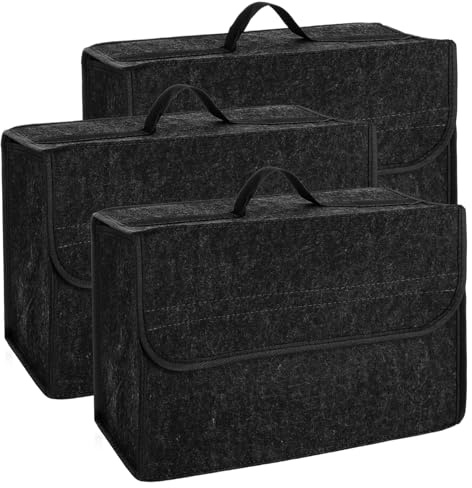 LDHHYH 3 Pack Car Boot Organisers Storage, Non-Woven Trunk Organizer with Anti-Slip Magic Tape, Foldable Car Boot Bags Suitable for All Vehicles, Grey(40x15x24cm)