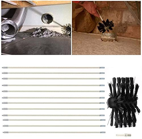 ROUYA Kit De Ramonage pour Poêle À Granulés Hérisson Ramonage, Brosse pour Tuyau De Poêle Cheminée, avec 9 Tiges en Nylon, 1 Tête De Brosse pour Climatisation Kit Brosse de Cheminée(12 Rods,610mm)