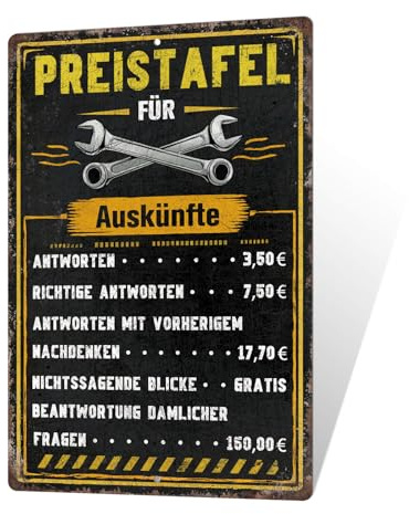 Putuo Decor Preistafel Blechschild – Lustige Werkstatt Deko, Metallschild für Männer, Garagen Deko, Retro Wandschild, 30x20cm