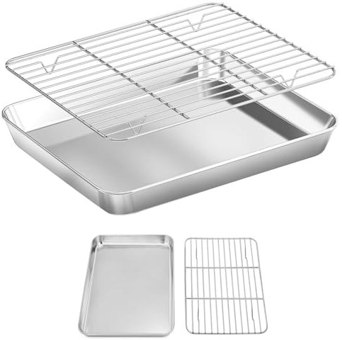Teglia Rettangolare Con Griglia Di Raffreddamento Rimovibile Teglia Da Forno In Acciaio Inox Di Raffreddamento 23.5*17.5*2.5cm Sana E Atossica Teglia Da Forno In Acciaio Inox Per Cuocere, Cucinare
