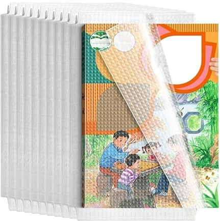 Gsrhzd Book Cover, 10 PCS Plastic Adjustable Clear Book Covering Film Self Adhesive Sleeve Cover for School Home Office, 16K