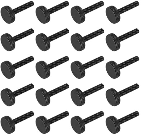 sourcing map Lot de 20 vis moletées M4 x 20 mm, vis moletées à tête plate en acier noir plaqué zinc, boulons à tête moletée, boutons de serrage, fixations filetées