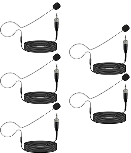 5 Pack Headset Headworn Microphone 3.5mm Screw Lock Head Hanging Condenser Omnidirectional Mic for Sennheiser - Light-Weight Black Headset Head Mic,Windscreen,1.5m Cable