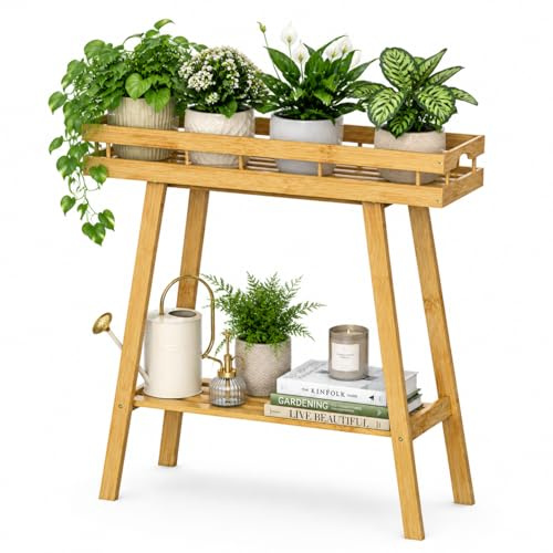 BAMBANG Pflanzenständer Blumenständer Pflanzenregal Blumenbank Breit Bambus für Innen,Blumenregal Blumentreppe Hoch Holz Balkon Indoor Wohnung Terrassen Deko