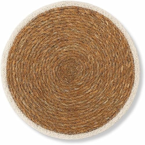 PARENCE.- Dessous de Plat Rond en Jonc de Mer Ø25 cm avec Bordure Blanche – Set de Table Déco Cuisine – sous-Plat Naturel Résistant à la Chaleur, Liège