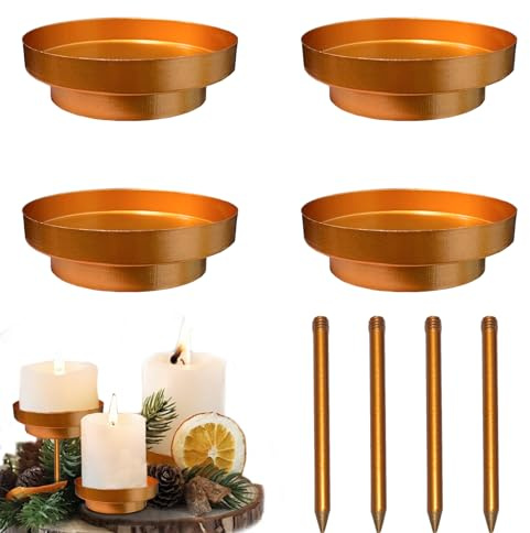4 Pezzi Porta Candele Oro Centrotavola Natalizio,Portacandele In Metallo Da 8 Cm Per Corona Dell'avvento,Candelabri Natalizi Portacandele 2 In 1 Con Punta Rimovibile,Centro Tavola Natalizio