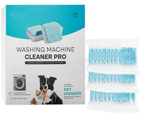 Waschmaschinenreiniger Tabs 24 Stück für Haustierbesitzer,extra stark gegen Geruch & Kalk - Waschmaschinen Reiniger mit Formel für Tiefenreinigung - Express Waschmaschinen Reiniger (24, Light blue)