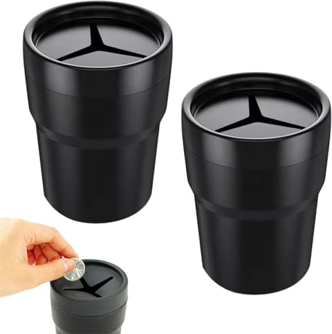 UIEXAY Set di 2 Pattumiere Auto con Copertura, Mini Cestino per Auto Compatto, Contenitore Multiuso in Polipropilene e PVC, Nero, Adatto per Auto, SUV, Camion