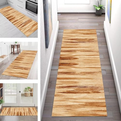 SGLGSTORE Teppich Läufer Flur Küche rutschfest Waschbar Schmutzfangmatte Braun Teppichläufer Küchenläufer Teppichmatten 50X120CM Läufer Wohnzimmer Schlafzimmer Meterware Schmutzfangteppich