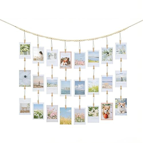 HX-pyahgtv Foto Hängendes Makramee, Boho hängende Fotowand Deko mit 48 Clips, Karte Collage Rahmen Halter für Schlafzimmer, Wohnzimmer, Büro, Wohnheim-Dekoration, Teen Teenage Mädchen Geschenke