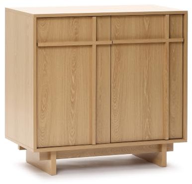 Hometopia Moderner Sideboard mit 2 Türen, skandinavisches Design mit geometrischer Holzleisten-Front, als Sideboard Wohnzimmer, küchenschrank oder vorratsschrank für Wohnzimmer, Küche oder Flur