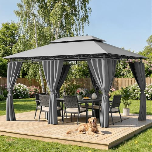 Hawthyhome Pavillon 3x4 Wasserdicht Stabil, Gartenpavillon Doppeldach, Partyzelt mit Seitenwänden, UV-Schutz 50+, Metallrahmen Pavillon für Garten Terrasse Party, Grau