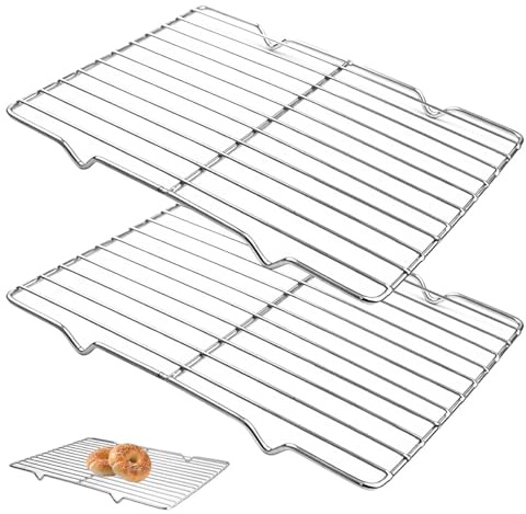 2 Pieves Cooling Rack for Baking, 31x20cm Stainless Steel Wire Tray Cake | Cookie Drying Rack for Cooking, Grilling, Roasting, Drying for Cake Cookies and Meat, Fit Baking Tray & Toaster.
