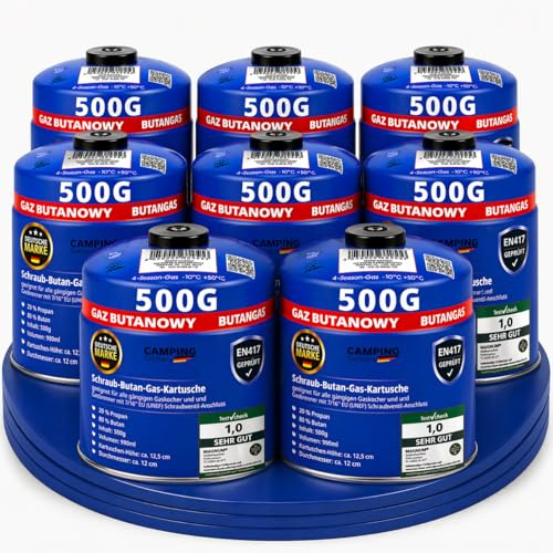 Magnum® 8X Schraubkartuschen 500 g [EN417] [Propan & Butan] (8X 500 G) | Campingkocher | Grill | Gaskartusche | Schraubkartusche | Schraubventil | Gewinde | Propangas | Butangas