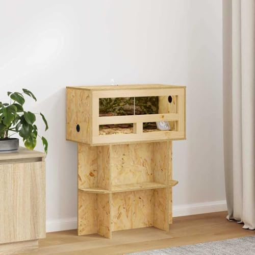 Terrario con anta scorrevole in legno OSB e vetro con ripiani in legno, dimensioni 60 x 30 x 80 cm