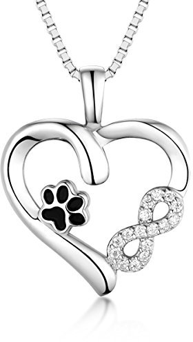 Halskette Silber 925 Damen Kette Silber Tier Pfotenabdruck Unendlichkeit Liebe Herz Anhänger Lange Halskette Silber zu Weihnachten Geschenk Valentinstag Jubiläum Jubiläen