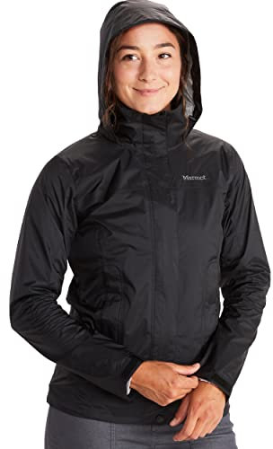 Marmot Wm's PreCip Eco Jacket, Vattentät regnjacka, vindtät regnrock, andningsaktiv, vikbar Hardshell Windbreaker, ideal vid cykling och vandring, För kvinnor, Black, M