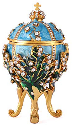 QIFU Hand Painted Blue Easter Egg Style Mini Trinket Box, Unique Gift for Family