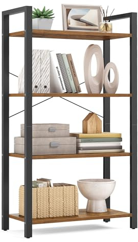 VASAGLE 4-Tier Bookshelf, Bookcase with Steel Frame, Book Shelf for Living Room, Home Office, Study, 11.8 x 26 x 47 Inches, Industrial Style, Rustic Brown and Ink Black ULLS60BX