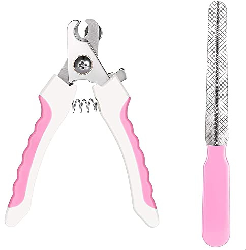 1 Set of Pet Nail Clipper Stainless Steel Animal Claws Scissor and Nail File Cat Nail Clipper Dog Nail Clipper with Safety Lock and Protective Guard (Pink)