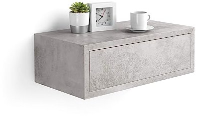 Mobili Fiver, Comodino sospeso Riccardo, Grigio Cemento, Nobilitato, 45 cmx25 cmx15.5 cm, Comodino moderno per Soggiorno e camera, Made in Italy