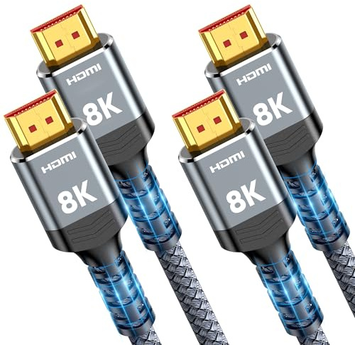 SNOWKIDS 8K HDMI 2.1 Kabel 2M 2 Stück, HDMI Kabel 48Gbps Ultra High Speed | 8K@60Hz 4K@120Hz 7680P DTS:X, HDCP 2.2＆2.3, HDR 10+, eARC Kompatibel mit PS/5/4/3 HDTV Monitor, PC, Laptop, Projektor, TV