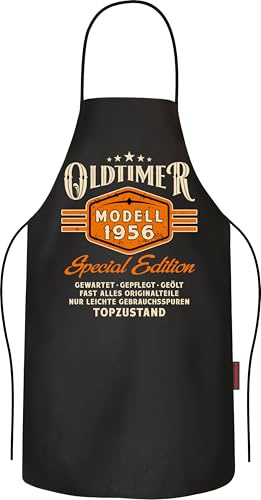 LOBO NEGRO Grillschürze für Männer zum 70.Geburtstag: Oldtimer Jahrgang 1956 in Topzustand- Kochschürze Küchenschürze aus reiner Baumwolle schwarz