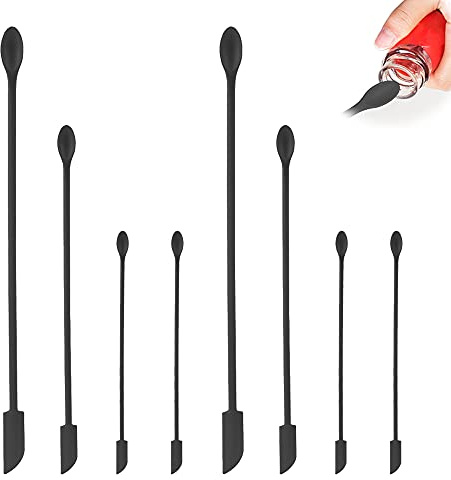 Set mit 8 Mini-Spateln, Make-up-Schaber, MaehSab Silikon, wiederverwendbar, winzig, dünn, Glasschaber für die letzte Drop-Lotion, Gummi-Make-up, langer Löffel, Schönheit, Schwarz