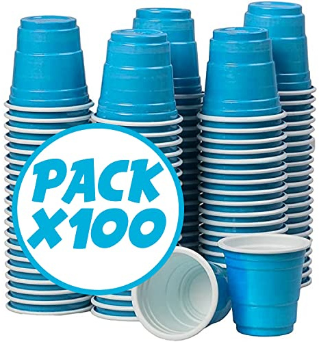 Förpackning med x100 officiella turkosa skottkoppar 4cl Turkos American Shot Cups | Ölpong | Premiumkvalitetsskott | Återanvändbara plastkoppar | Tvättbar | OriginalCup®