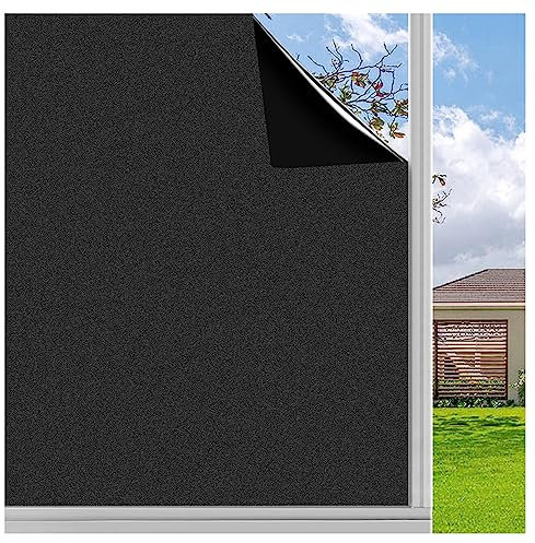 Finnez Fensterfolie Milchglasfolie Sichtschutzfolie Selbstklebend Folie Fenster Scheibenfolie Blickdicht Anti-UV Statische Folie für Badzimmer Büro Schwarz Matt 60 x 200cm
