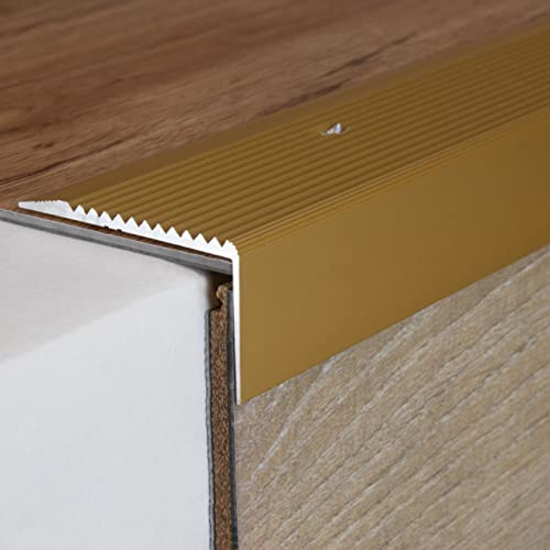 PROVISTON | Treppenkante | Aluminium eloxiert | Goldfarbig | Breite 50 mm | Höhe 28 mm | Länge 1000 mm | Gebohrt | Treppenkantenprofil | Treppenwinkel | Winkelprofil | Kombiwinkel | 1 Stück