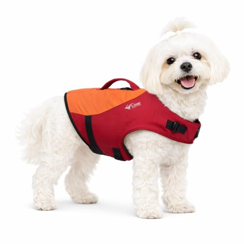 Hundeschwimmweste im Sportstil mit ausgezeichneter Auftriebskraft, stylische Hundeschwimmweste mit Rettungsgriff für kleine, mittlere und große Hunde Orange-Red XS