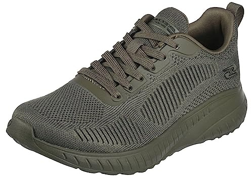 Skechers Women's Bobs Squad Chaos Face Off Sneaker, Olive Engineered Knit, 4 UK