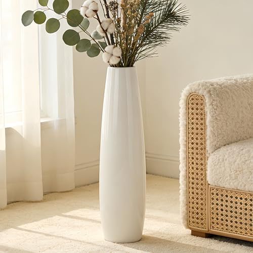 61 cm hohe Keramik-Bodenvase, GDSZJLJ weiß, große dekorative Vasen für moderne Wohnkultur, Wohnzimmer, minimalistischer Stil, große Blumenvase für Pampasgras, Blumen, Zweige, Büro, Schlafzimmer Dekor