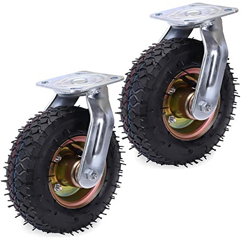 2 Stück Transportrolle Luftreifen 150mm 200mm 250mm Lenkrolle/Bockrolle Leise Gummiräder Mit Kugellager, Plattformwagen Rad DIY Möbel Industrierollen 5mm Metallplatten Schwerlastrolle ( Color : Swivel