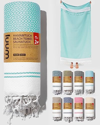 Luum® Saunahandtuch Strandtuch 100x200 Badetuch Handtuch Yogatuch Duschtuch Strandhandtuch Saunatuch Reisehandtuch Turkish Towels Saunakilt, Sporttuch, Damen Herren, 100% Baumwolle, Mint