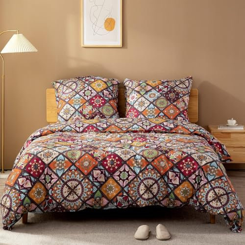 ATsense Bettwäsche 200x220 Baumwolle, Bunt Renforcé Bettwäsche-Sets ÖkoTex Bettbezug 200x220 3teilig, Super Weich, mit Reißverschluss 1X Bettwäsche + 2X Kissenbezug 80x80（Böhmen, Paisley）
