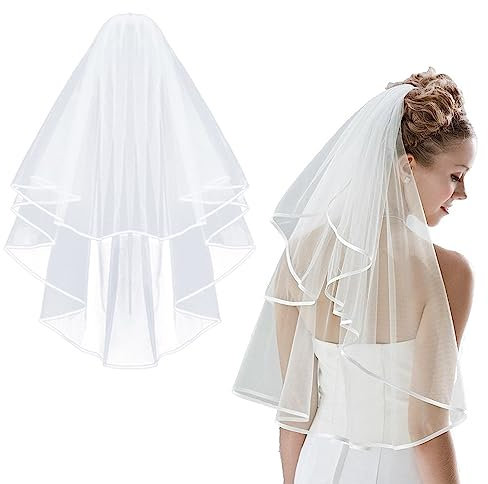 XPEX 1-teiliges Set Damen-Schleier, Brautschleier, Hochzeitsschleier, Kurze, Elegante Brautschleier aus Tüll, Länge 60–80 cm, geeignet für Hochzeit, Junggesellenabschied