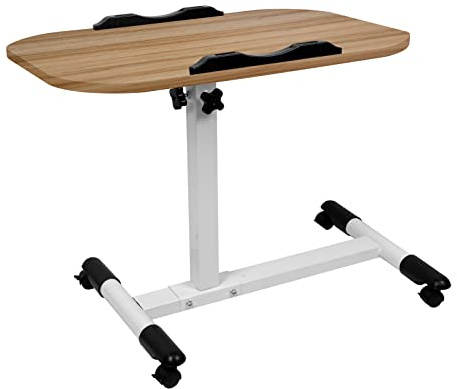 Mesa de cama con ruedas, mesa de cama para ordenador portátil, altura ajustable, punta de sofá con 4 ruedas cerradas, soporte para PC, mesa auxiliar para cama plegable (color madera)