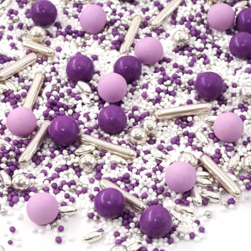 STREUSEL GLÜCK Streusel Provence flieder lila silber weiss 90g - Zuckerstreusel Sommer Weihnachten Kuchendeko Geburtstag Mädchen - Sprinkles Deko Plätzchen Torte Kuchen Cupcakes - essbare Streudeko