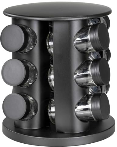 WENKO Gewürzregal - Schwarz - Glas - Metall - mit 12 Gewürzgläsern - drehbar