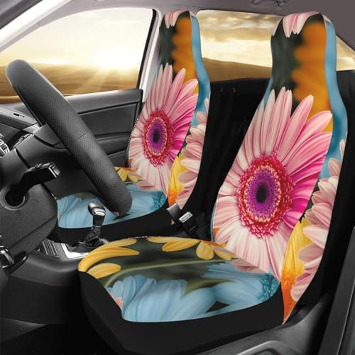 YoupO Bunte Gänseblümchen-Blumen-Druck Autositzbezüge 2 stücke Universal Automotive Sitzbezüge Vollständige Abdeckung Auto Sitzschoner Für Die Meisten Autos SUV Limousinen