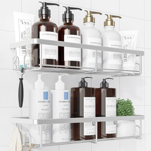 Kitsure Duschablage ohne Bohren, Badregal aus Edelstahl, Large, Silber | 2 rostfreie Duschablagen, schnell trocknendes Badregal mit Largeer Kapazität, langlebige Shampoo-Halterung für die Dusche