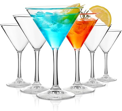 Unbreakable Martini Glasses Set of 6, 10 oz Plastic Martini Cocktail Glasses with Stem, Reusable Cocktail Glasses for Bar, Margarita, Whiskey, Gin, Tequila, BPA-Free, Top Rack Dishwasher-Safe, Clear
