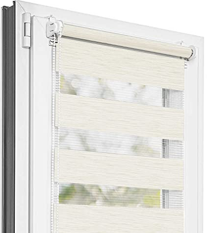 Estika Doppelrollo Klemmfix ohne Bohren - 75 cm x 220 cm - Cream - 27 Stofffarben, Tag und Nacht Duo Rollo, Rollos für Fenster ohne Bohren, Fenster Sichtschutz (75 cm Stoffbreite)