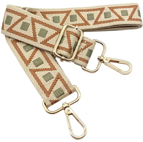 Verstellbarer Schultergurt für Taschen Braun Grün, Taschengurte zum Wechseln, Taschengurt Breit mit Karabiner Gold, 80-130 cm Tragegurt Tasche für Damen Schulterriemen, Handtasche, 3.8cm, 1112