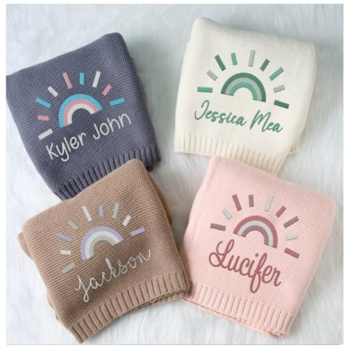 gorm Babydecke, Bestickt Mit Namen,Babydecke Mit Namen Personalisiert Schmusedecke Kuscheldecke Gestrickt Geschenk Zur Geburt (A4,80x100cm)