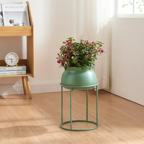 [en.casa] Porte-Plantes Style Intemporel avec Cache-Pot Support de Plantes pour Intérieur Bac à Fleurs pour Salon Chambre Métal 38 x 24 cm Vert