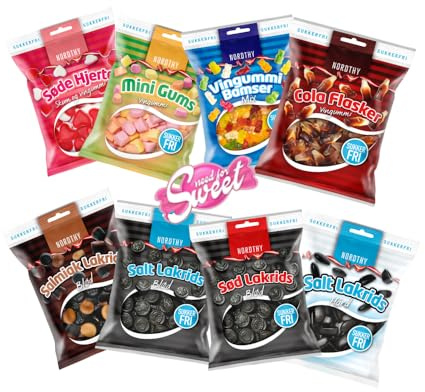 Nordthy Sockerfri Lakrits & Godismix 570g – Originalt Danskt Vingummi/Fruktgummi utan Socker – Low Calorie Gummibjörnar/Lakrits/Saltlakrits/Salmiak – Godis för Diabetiker