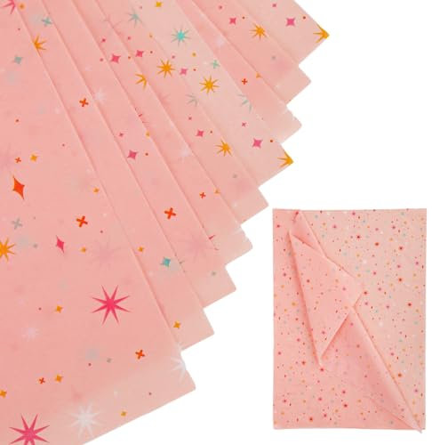 30 Blatt Stern Seidenpapier, 70x50cm Rosafarbenes Geschenkpapier Buntes Sternmuster Dekorative Geschenkpapierbögen für Weihnachten Hochzeit Geburtstag Party Basteln Verpackungen